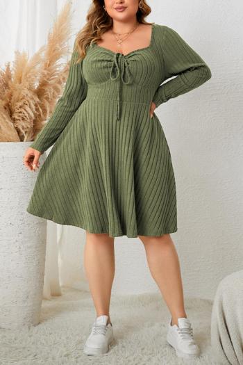 Casual plus size slight stretch solid color ribbed knit midi dress