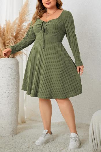 Casual plus size slight stretch solid color ribbed knit midi dress