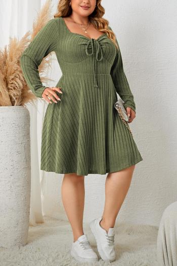 Casual plus size slight stretch solid color ribbed knit midi dress