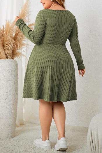 Casual plus size slight stretch solid color ribbed knit midi dress