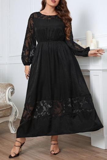 casual plus size slight stretch lace patchwork maxi dress