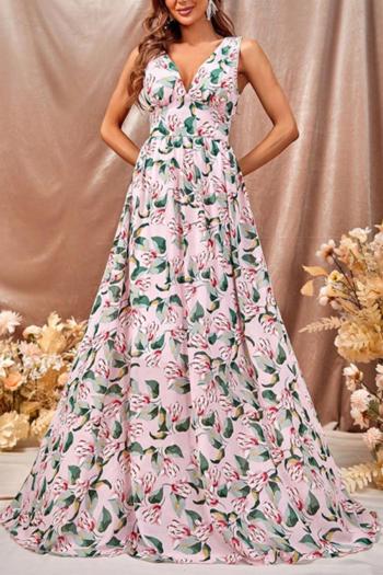 sexy non-stretch chiffon floral print v-neck backless maxi dress