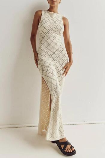 sexy slight stretch solid color diamond hollow high slit knitted maxi dress