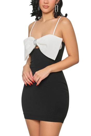 sexy plus size slight stretch solid color bow sling tight mini dress
