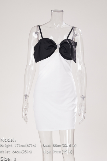 Sexy plus size slight stretch solid color bow sling tight mini dress