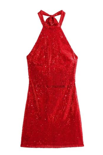 sexy non-stretch solid color sequins backless slim mini dress size run small