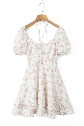 sexy non-stretch floral printing lace-up mini dress size run small