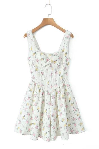 sexy non-stretch floral batch printing lace bow mini dress size run small
