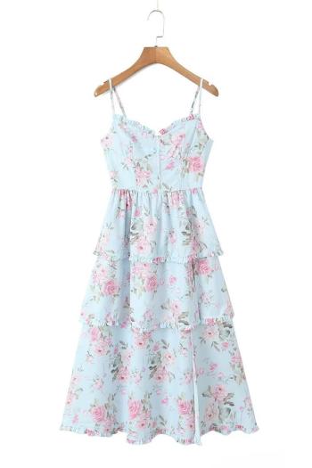 sexy non-stretch sling lace-up floral print slit midi dress size run small