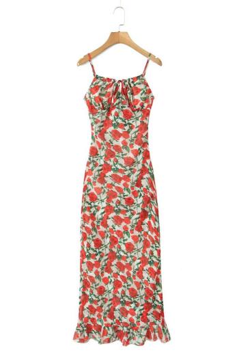 sexy non-stretch flower batch printed sling backless midi dress size run small