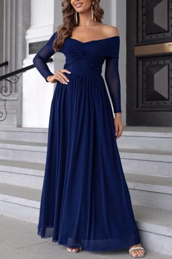 elegant slight stretch solid color one shoulder kink long sleeve maxi dress