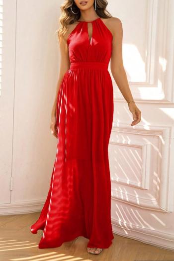 elegant non-stretch simple solid color hollow backless maxi dress