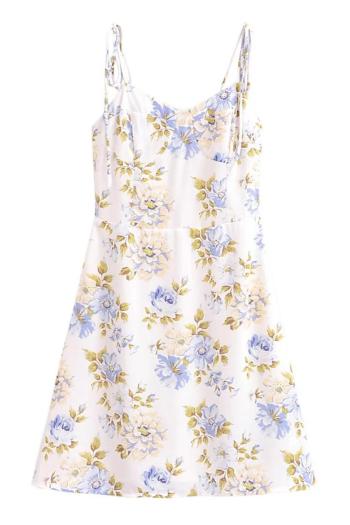 sexy non-stretch flower batch printing lace-up sling mini dress size run small
