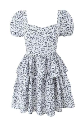 sexy non-stretch floral batch printing square neck mini dress#2 size run small