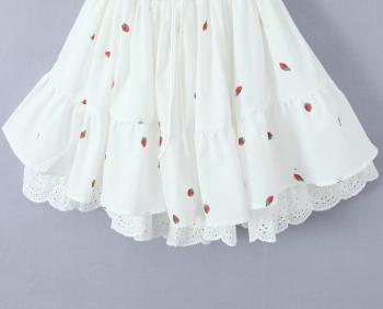 Non-stretch strawberry batch printing off shoulder mini dress size run small