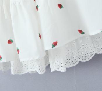 Non-stretch strawberry batch printing off shoulder mini dress size run small
