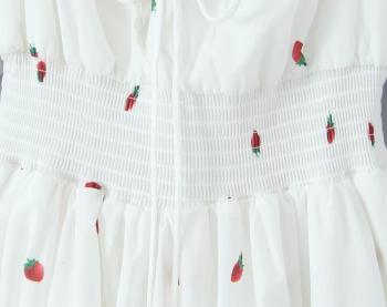 Non-stretch strawberry batch printing off shoulder mini dress size run small