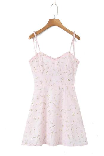 sexy non-stretch floral print tie-shoulder mini dress with lined(size run small)