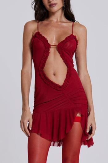 sexy slight stretch mesh sling ruffle mini dress