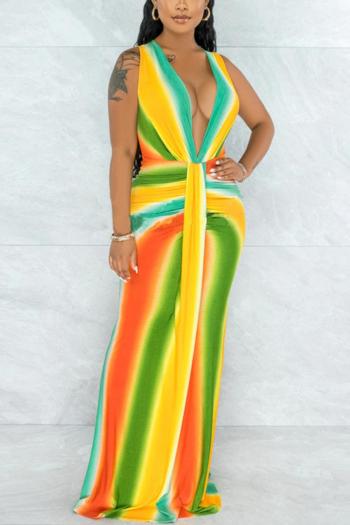 sexy plus size slight stretch multicolor printing deep v-neck maxi dress