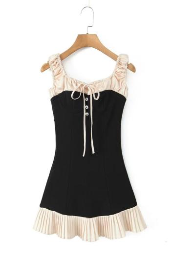contrast color slight stretch zip-up laced stylish mini dress(size run small)
