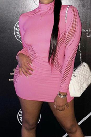 sexy slight stretch pure color long sleeve cut out bodycon mini dress
