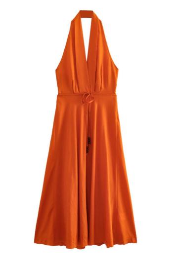 sexy non-stretch solid color halter-neck with lace-up belt maxi dress