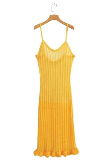 sexy slight stretch ribbed knit solid color sling midi dress