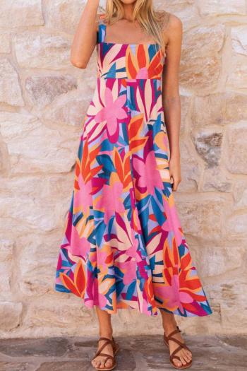 casual non-stretch flower batch printing sling midi dress#1