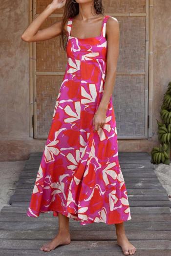 casual non-stretch flower batch printing sling midi dress#2