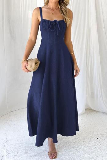 casual non-stretch solid color adjustable sling maxi dress
