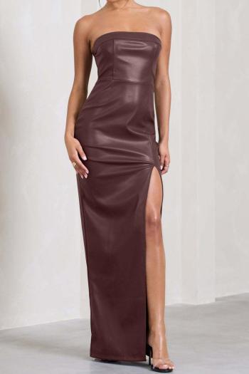 sexy non-stretch solid color tube design high slit maxi dress