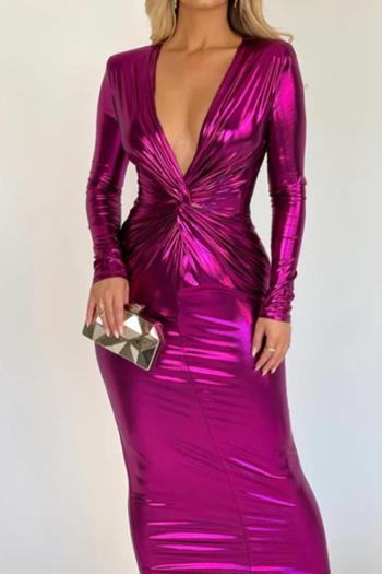 sexy slight stretch 3 colors holographic v-neck slim midi dress