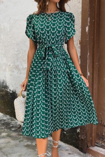 bohemian non-stretch floral allover printing with belt midi dress