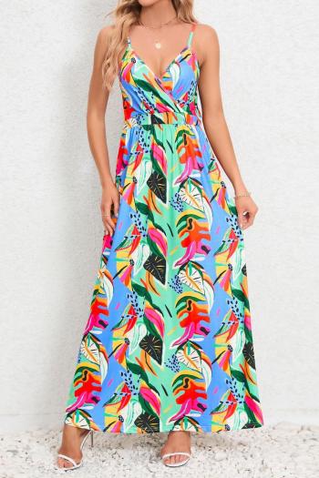 bohemian plus size slight stretch graphic printing backless sling maxi dress