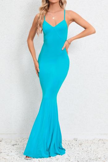 sexy plus size pure color backless sling mermaid maxi dress