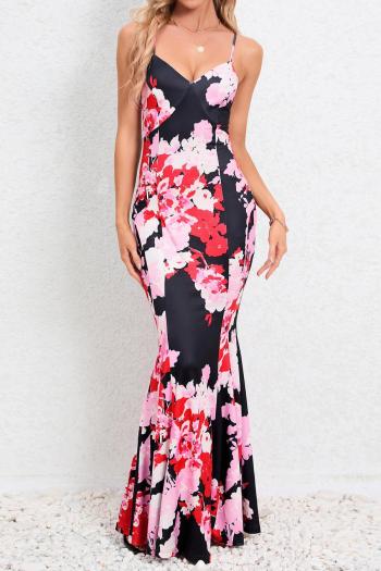 sexy plus size floral printing backless sling mermaid maxi dress