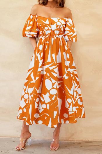 casual plus size non-stretch batch printing off shoulder midi dress