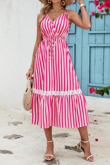 casual non-stretch sling striped printed loose midi dress
