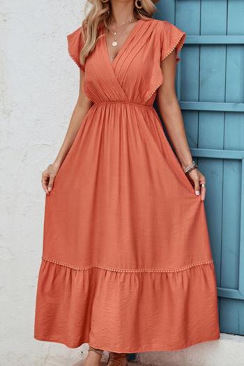 casual non-stretch simple solid color v-neck short-sleeved maxi dress