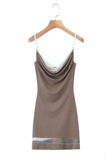 slight stretch stylish zip-up sling lace spliced sexy mini dress(size run small)
