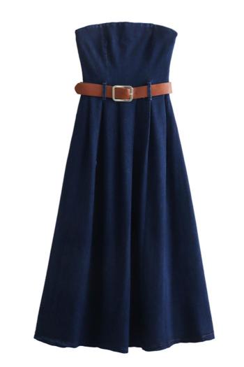 new stylish non-stretch strapless zip-up belted denim midi dress(size run small)