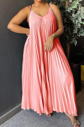 sexy plus size non-stretch 4 colors solid color sling pleated maxi dress