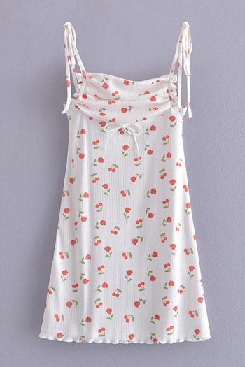 stylish slight stretch floral printing tie-shoulder mini dress