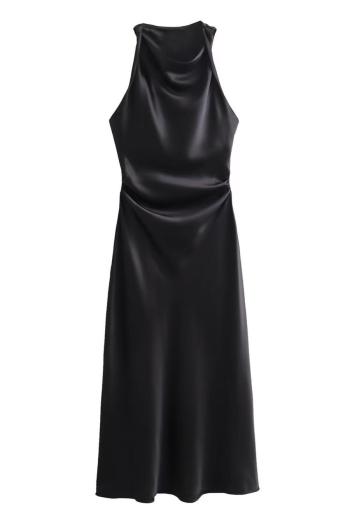 stylish pure color non-stretch casual satin maxi dress (size run small)