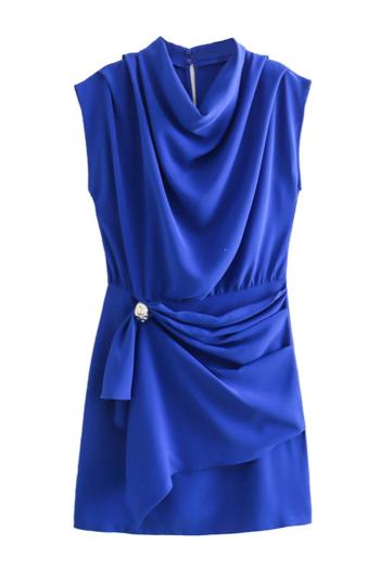 pure color slight stretch new stylish zip-up pleated mini dress (size run small)