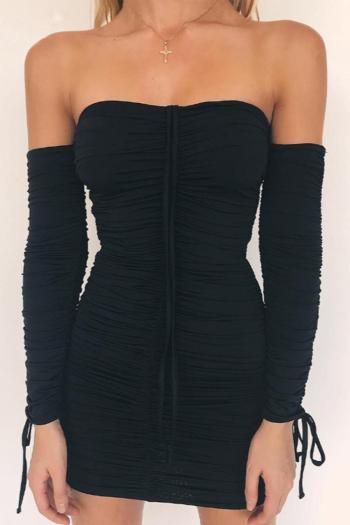 sexy slight stretch off shoulder long sleeve ruched bodycon mini dress