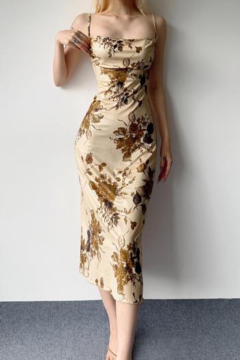 sexy slight stretch flower batch printing sleeveless midi dress