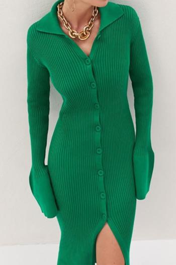 stylish stretch single breasted flare sleeve casual sweater midi dress