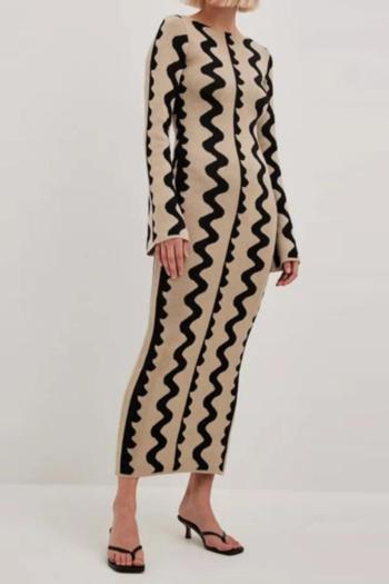 stylish new slight stretch wavy stripes contrast color casual maxi dress
